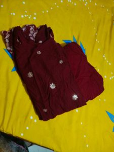 Maroon embroidered kurta and patiyala salwar