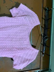 Pink Cable Knit Short Sleeve Top