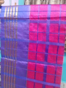 Vibrant Pink &amp; Purple Checkered Saree