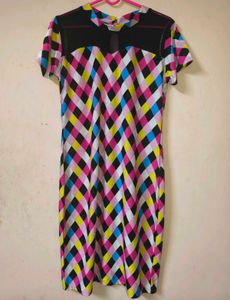 Colorful Diamond Print Short Sleeve Dress