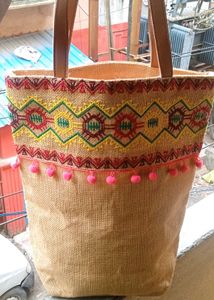 Embroidered Jute boho Bag