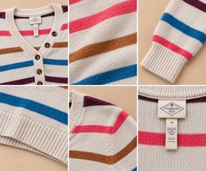 MULTI-STRIPE BUTTON-FRONT V-NECK KNIT SWEATER