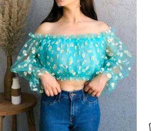 Sheer Floral Off-Shoulder Crop Top