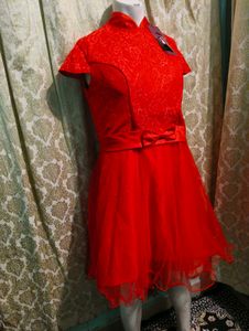 Red Cheongsam Style Hi Low