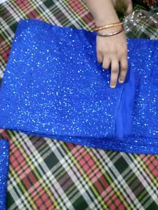 Sparkling Blue Blouse Piece and saree