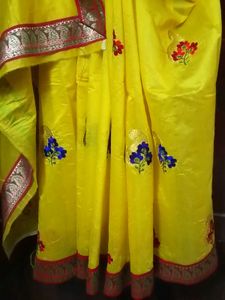 Brand New Yellow+With+Red Lace Border ChanderiSilk