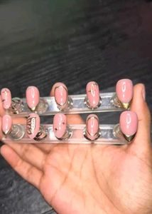 Press-On Nails - Pink &amp; Gold Design✨💋