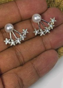 Star &amp; Pearl Ear Climber Earrings
