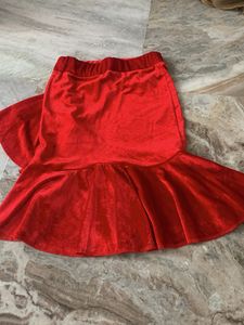 Red Velvet Ruffled Ethnic Skirt