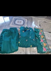 Elegant Teal Floral Embroidered Kurta Set