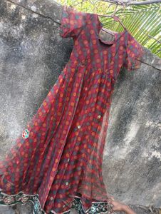 Elegant Maroon Polka Dot Dress