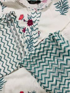 White Kurta with Floral Print