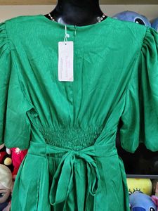 Emerald Green Puff Sleeve Dress