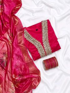 Vibrant Pink mirror work festive Kurta Set