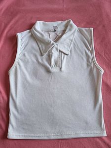 Sleeveless White Polo Top
