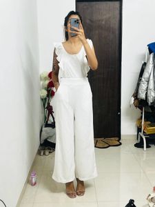 White Ruffle Sleeve Jumpsuit