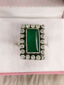 Emerald & Diamond Statement Ring 925 silver