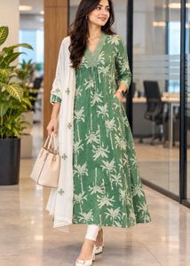 Green Palm Print Kurta cum dress