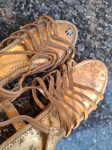 Sparkling Gold Rhinestone Strappy Sandals
