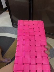 Bright Pink Woven Clutch