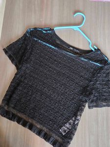 Zara Sheer Lace Top Black S