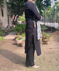 Designer Grey &amp; Black woollen kurta