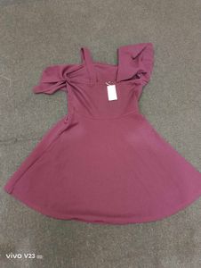 Maroon One-Shoulder Frill Skater Dress - NWT