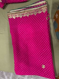 Pink chiffon bandhani saree with blouse