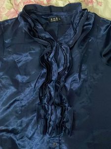 Elegant Navy Blue Ruffle Shirt