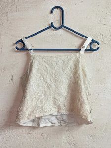 Embellished White Lace Crop Top