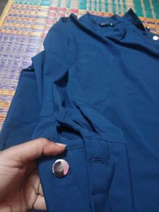 Teal Mock Neck Button Detail Top