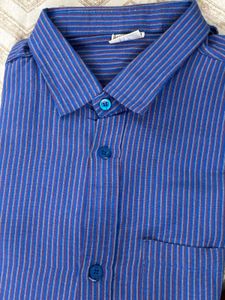 Men's Striped Blue Button-Up Shirt