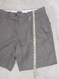men's dark greige relaxed fit linen shorts
