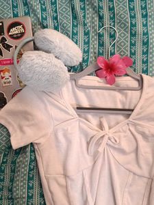 Cute Pink Ribbed Tie-Front Top
