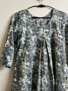 Grey Floral Print Kurta