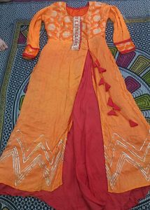 Orange Kurta Set with Red Inner