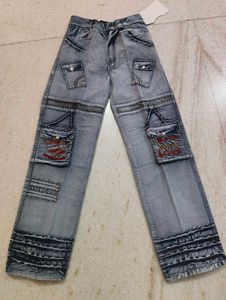 Grey Baggy Multi-Pocket Cargo Jeans