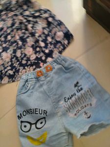 Cute Floral Top &amp; Denim Shorts Set