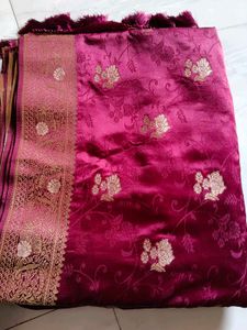 Maroon Floral Banarasi Silk Saree