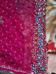 y2k style stunning Fuchsia Embroidered Saree 💗