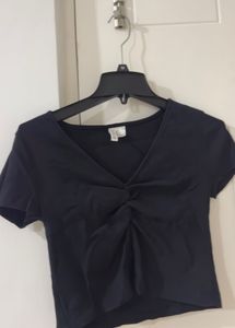 Black Chic Navy Twist Front V-Neck Top