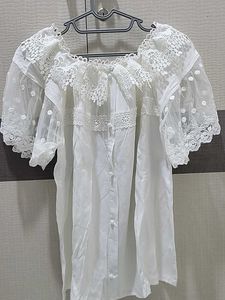 Off-Shoulder Lace Trimmed White Top