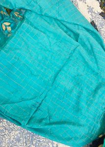 Green Checked Ethnic Dress Material
