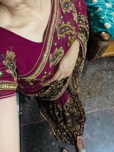 zardosi Embroidered magenta bridal saree