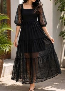 Elegant Black Mesh Tiered Dress
