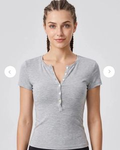 Grey Henley Button Up T-Shirt