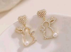 Korean Pearl And Stone Studded  Bunny Earrings