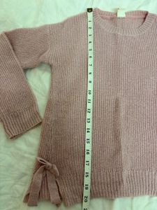 Pink Knit Sweater with Bow Details