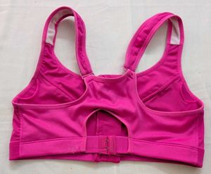 Vibrant Pink Sports Bra with Front Zipper
