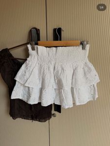 White Eyelet Shirred Waist Mini Skirt